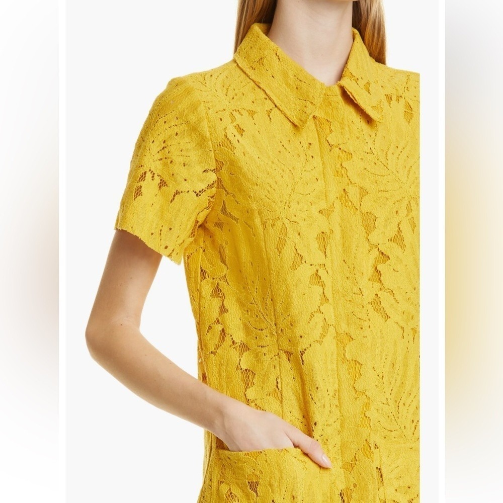 Ted Baker Rille Lace Shirt Dress Short Sleeve Button Down Yellow Mini Women's M - Picture 3 of 16